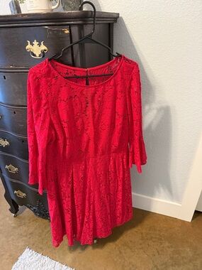 Lane Bryant Red Lace Long-Sleeve Fit & Flare Dress